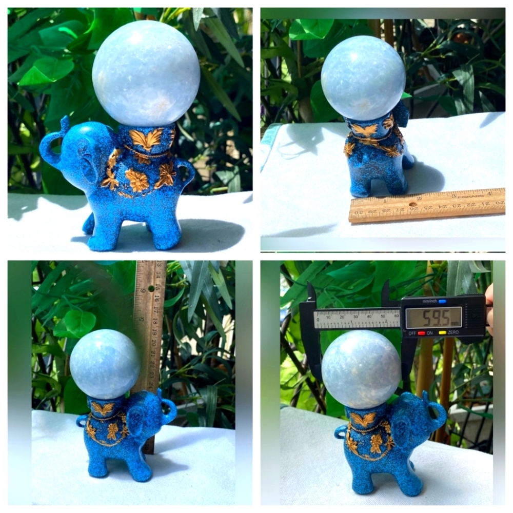 59mm Blue Celestite sphere W/ Elephant.  Just over 1lb.